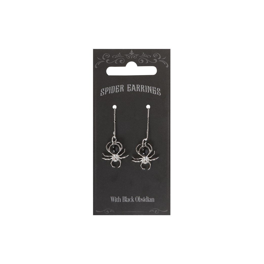 Black Obsidian Spider Threader Earrings