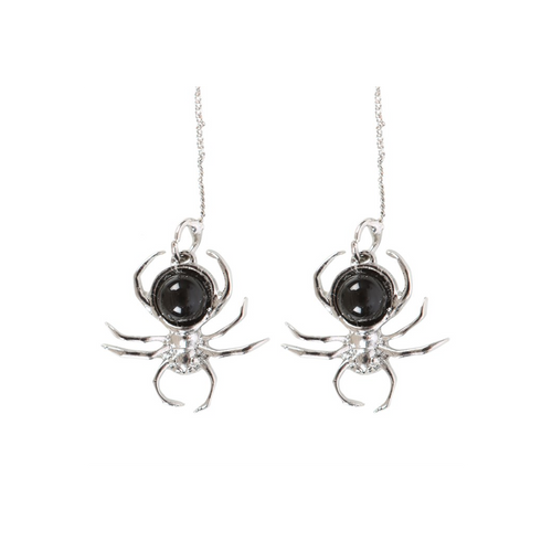 Black Obsidian Spider Threader Earrings