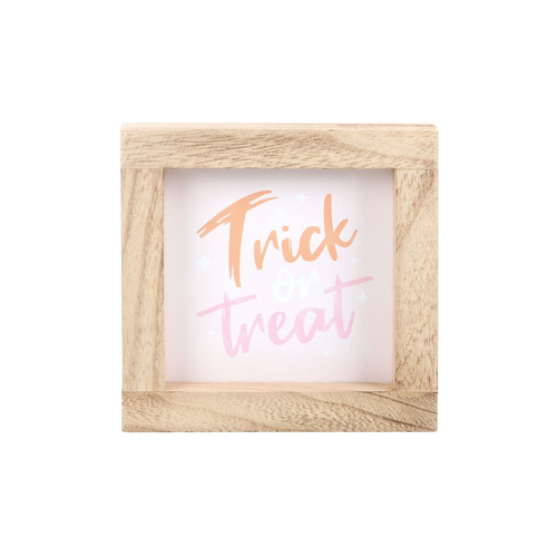 Pink Trick or Treat Wooden Frame Sign