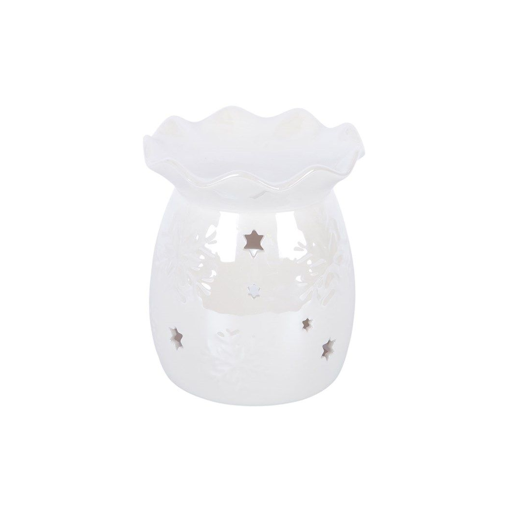 Iridescent White Snowflake Oil Burner and Wax Warmer
