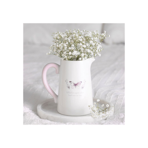 White Butterfly Print Ceramic Flower Jug