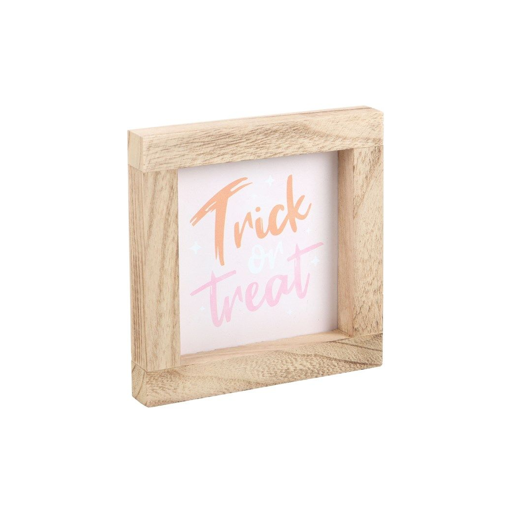 Pink Trick or Treat Wooden Frame Sign
