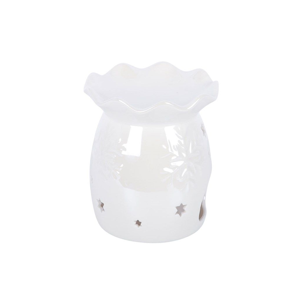 Iridescent White Snowflake Oil Burner and Wax Warmer