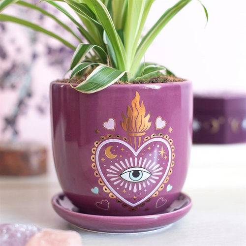 Sacred Siaht Heart Plant Pot With Saucer