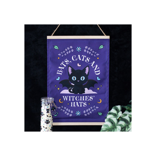 Bats. Cats and Witches Hats Fabric Wall Sign