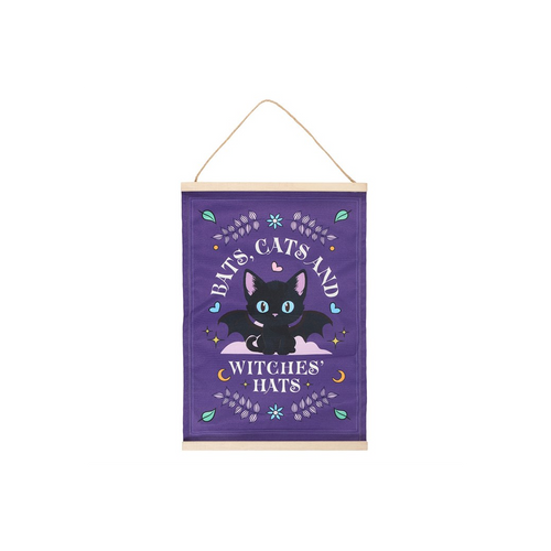 Bats. Cats and Witches Hats Fabric Wall Sign