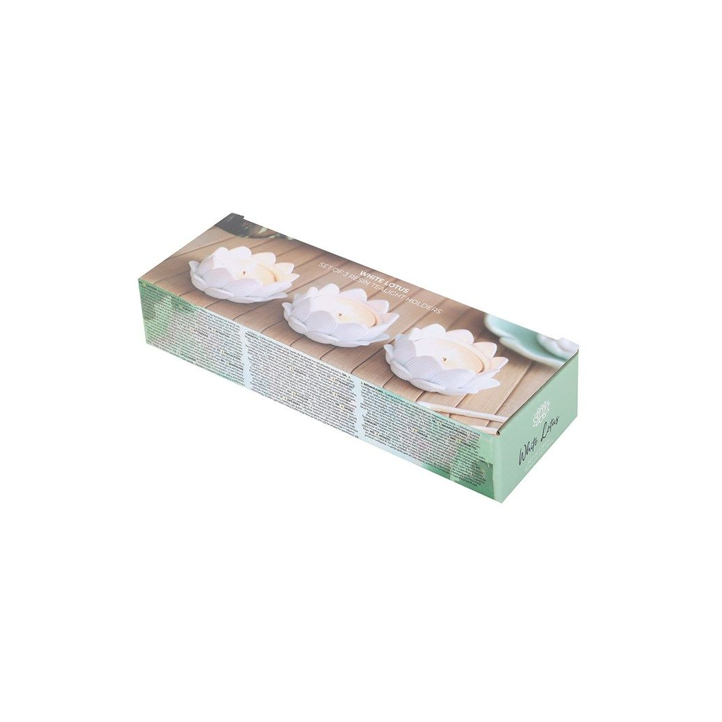 Set of 3 White Lotus Flower Tealight Holders