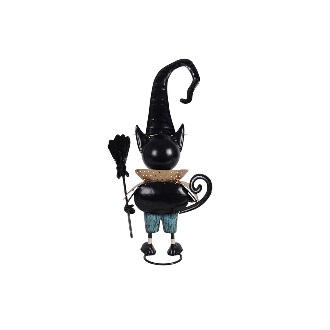 Metal Black Cat Ornament with Witch Hat