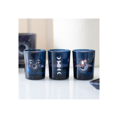 Set of 3 Blue Moon Votive Candle Holders
