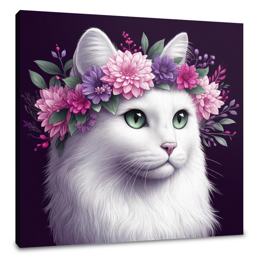 Floral Crown Cat Canvas