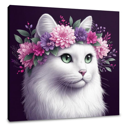 Floral Crown Cat Canvas