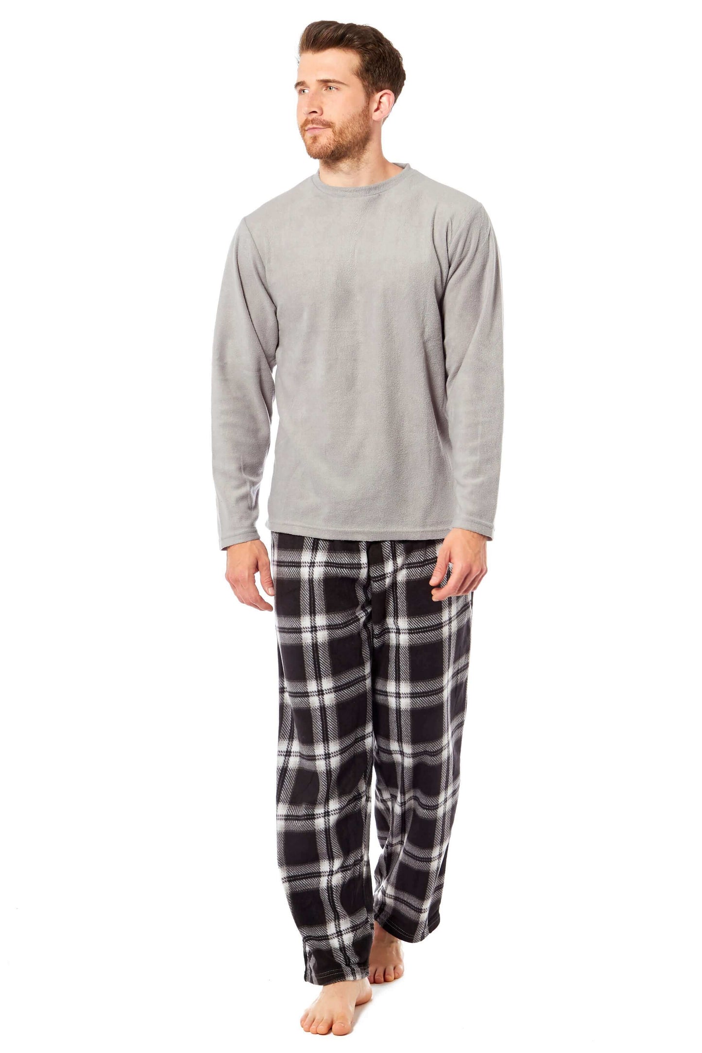 Toro Rocco Men's Thermal Fleece Pyjama Set With Check Pants Winter Loungewear Brushed Base Layer Warmth