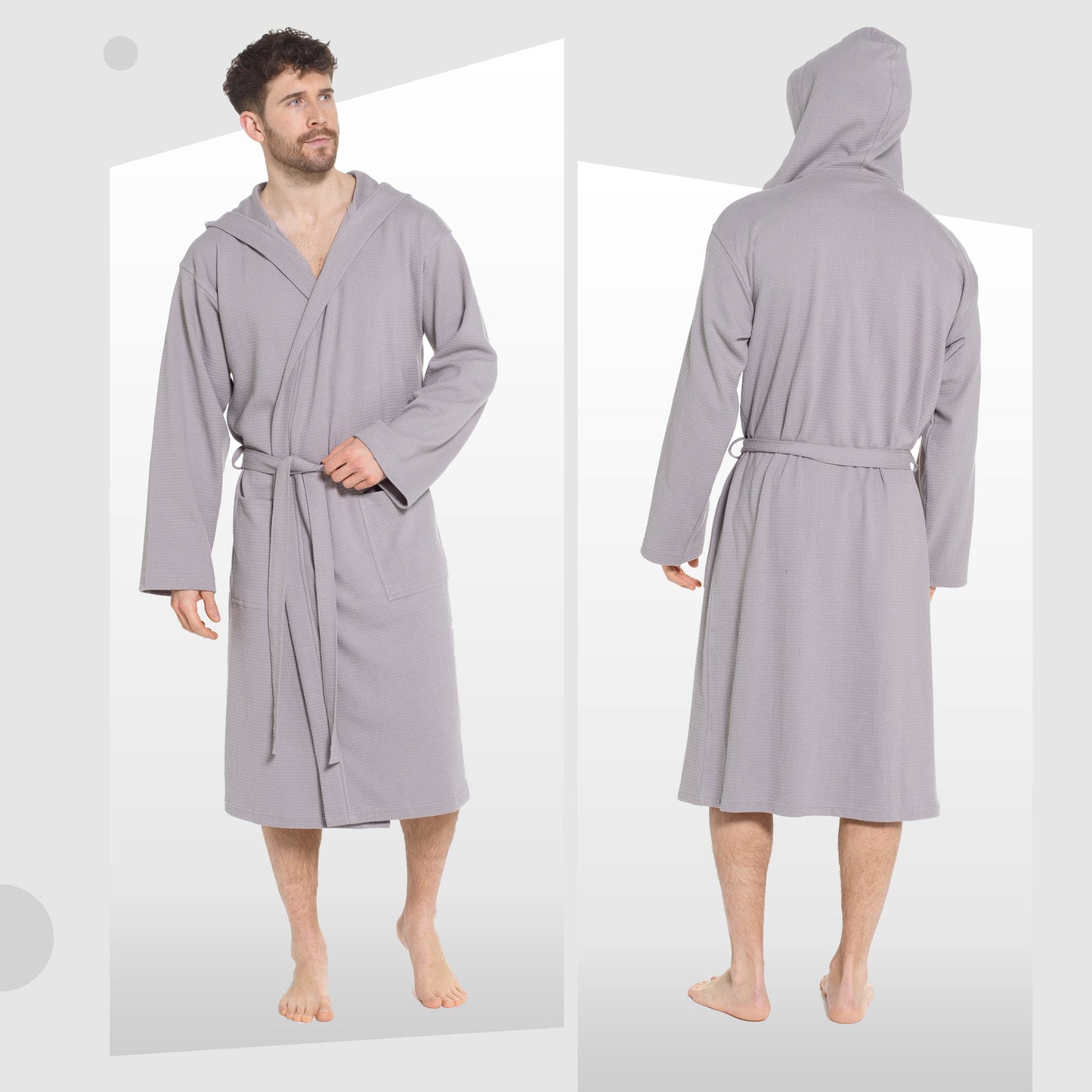 OLIVIA ROCCO Men's Hooded Waffle Cotton Bathrobe Grey 100% Cotton Super Absorbent Spa