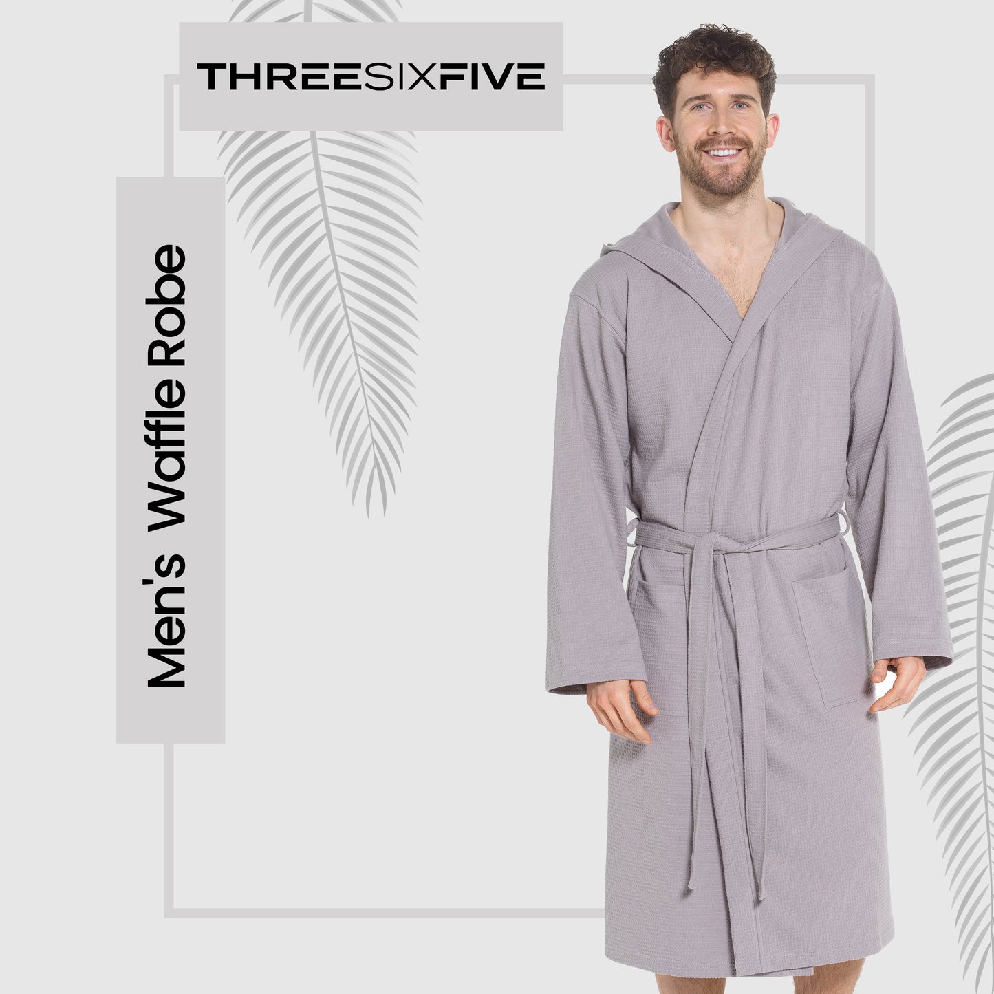 OLIVIA ROCCO Men's Hooded Waffle Cotton Bathrobe Grey 100% Cotton Super Absorbent Spa