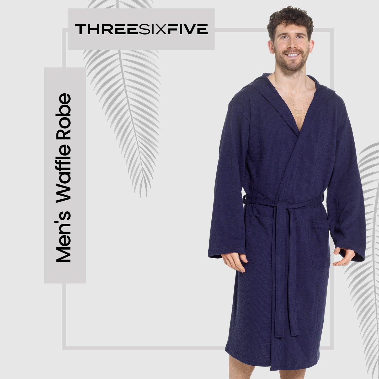 OLIVIA ROCCO Men's Hooded Waffle Cotton Bathrobe Navy Super Absorbent Cosy Easy-Care Nightwear Set