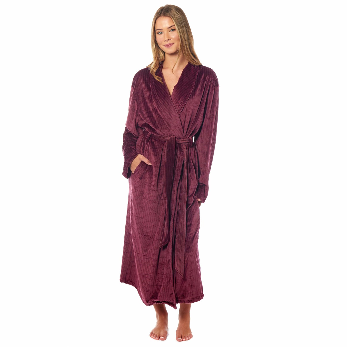 OLIVIA ROCCO Womens Stripe Jacquard Soft Warm Long Dressing Gown With Belt Pockets Shawl