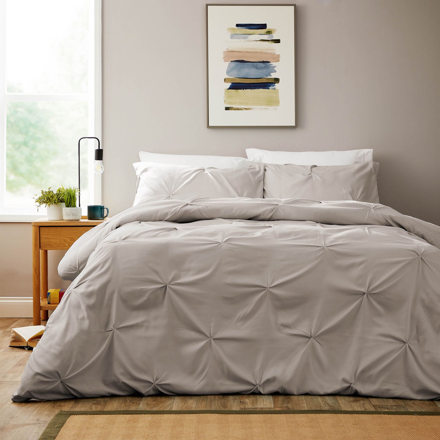 OLIVIA ROCCO Textured Pintuck Ruffles Pleated Microfibre Duvet Cover Set With Pillowcases
