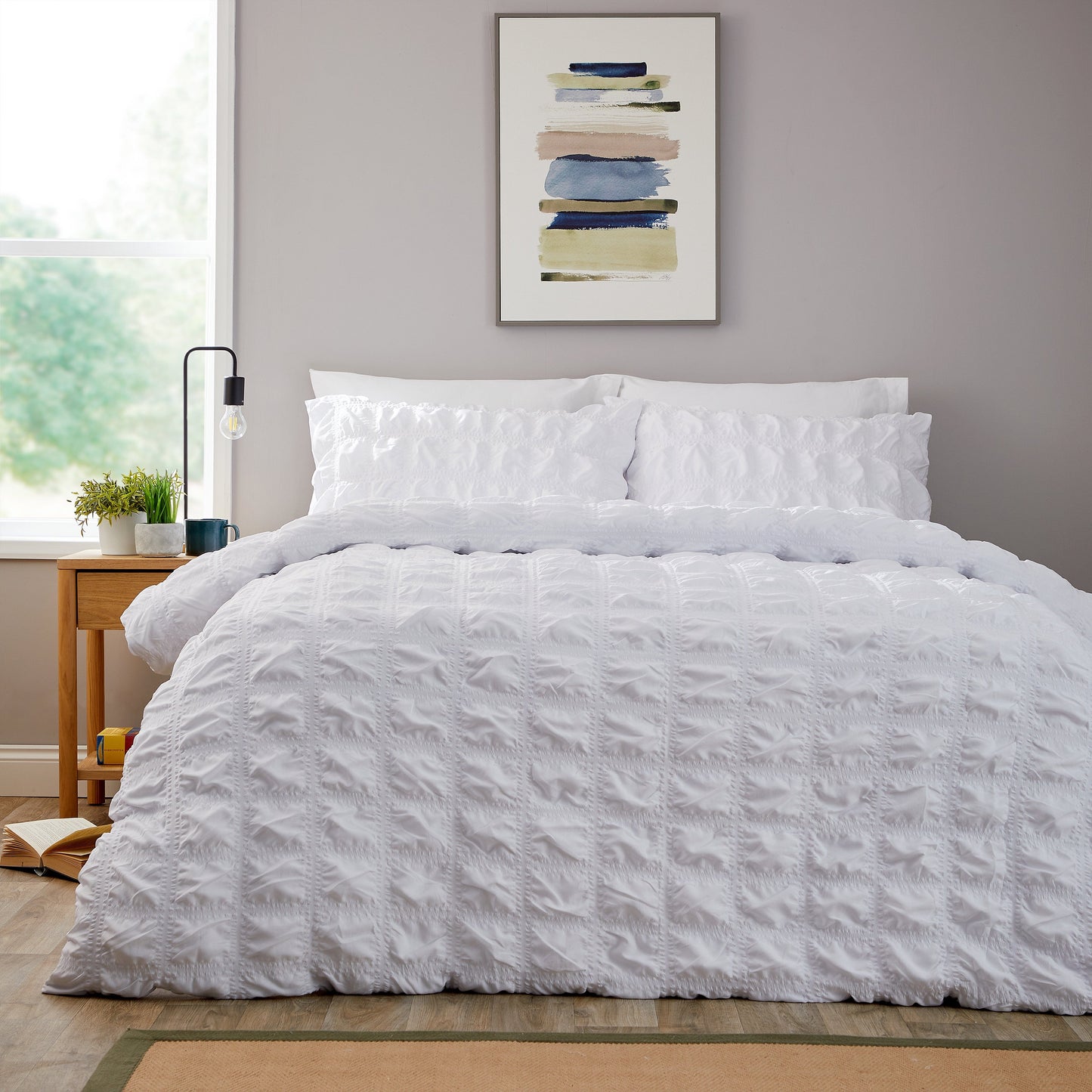 OLIVIA ROCCO Textured Pintuck Ruffles Pleated Microfibre Duvet Cover Set With Pillowcases