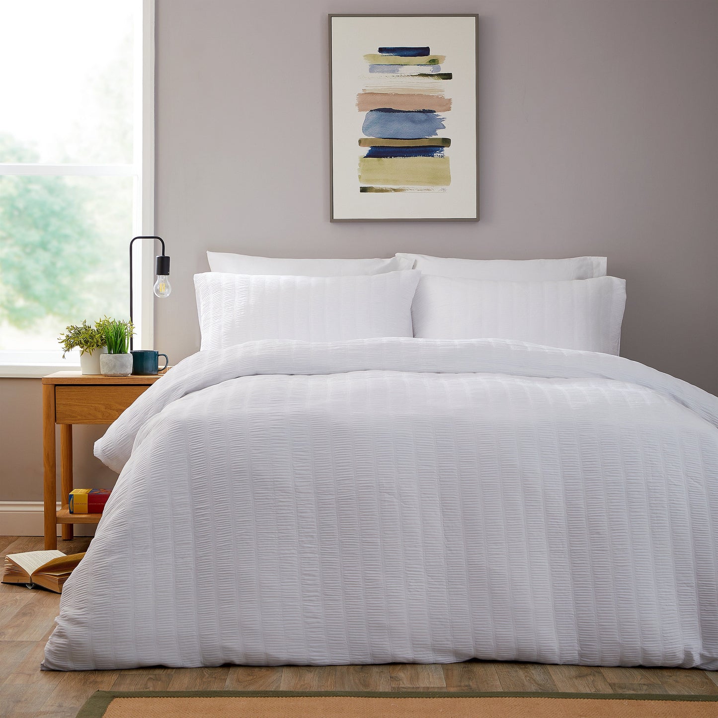 OLIVIA ROCCO Textured Pintuck Ruffles Pleated Microfibre Duvet Cover Set With Pillowcases