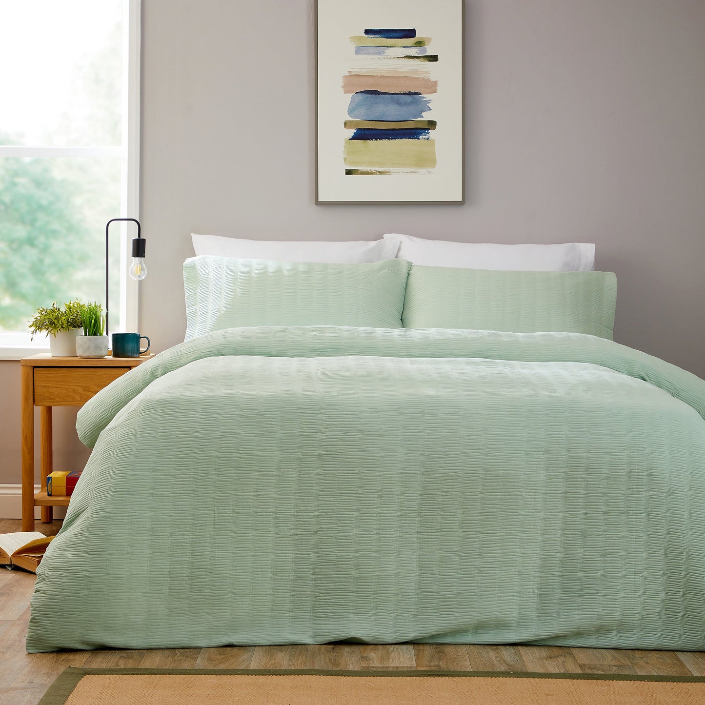 OLIVIA ROCCO Textured Pintuck Ruffles Pleated Microfibre Duvet Cover Set With Pillowcases