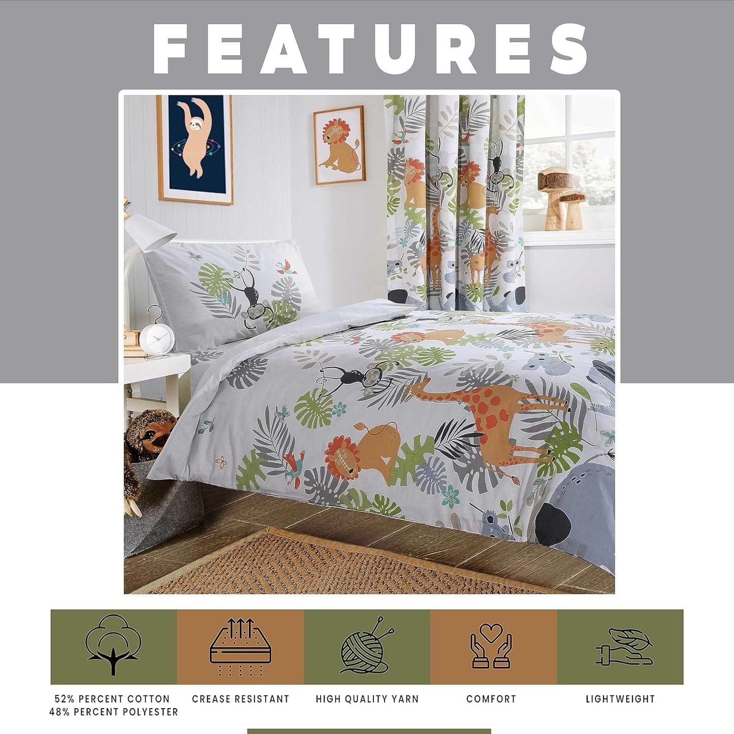 OLIVIA ROCCO Kids Safari Jungle Animal Print Duvet Cover Set With Pillowcase Soft Cosy