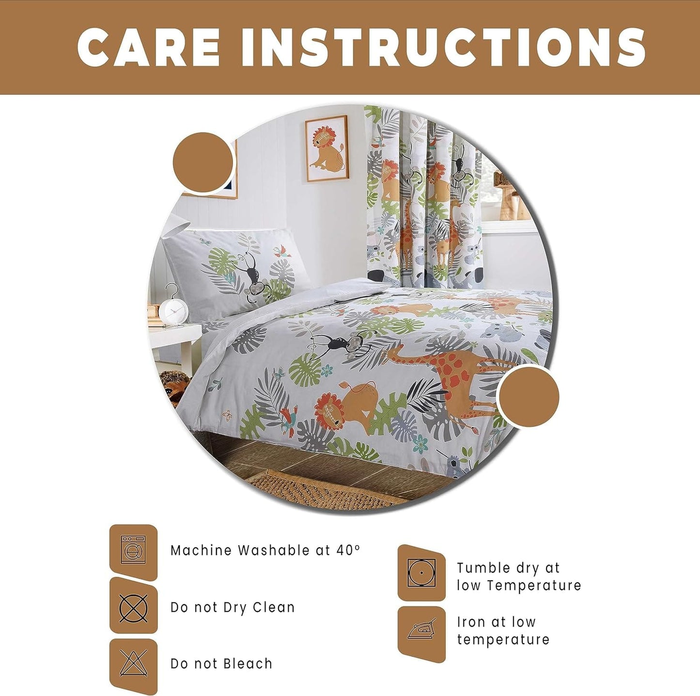 OLIVIA ROCCO Kids Safari Jungle Animal Print Duvet Cover Set With Pillowcase Soft Cosy