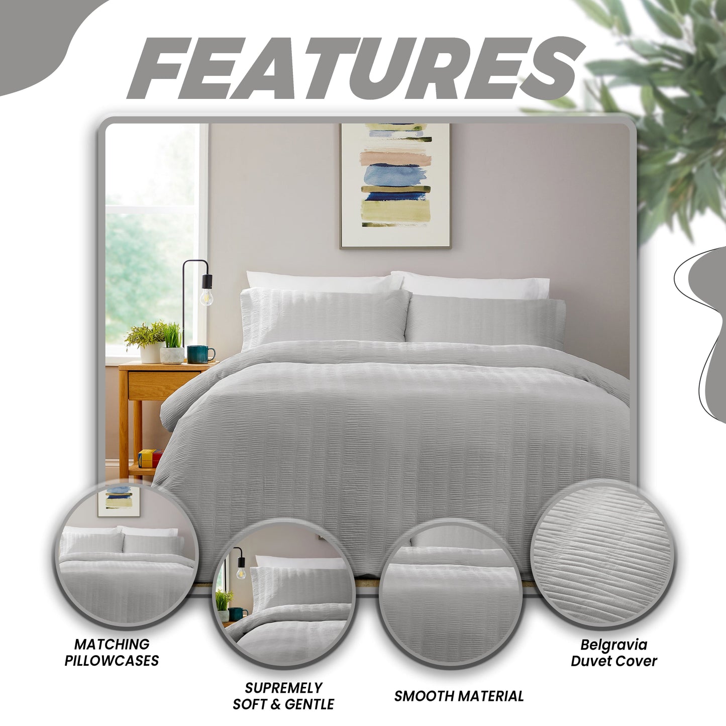 OLIVIA ROCCO Belgravia Grey Microfibre Duvet Cover Set With Pillowcases Soft Easy Care