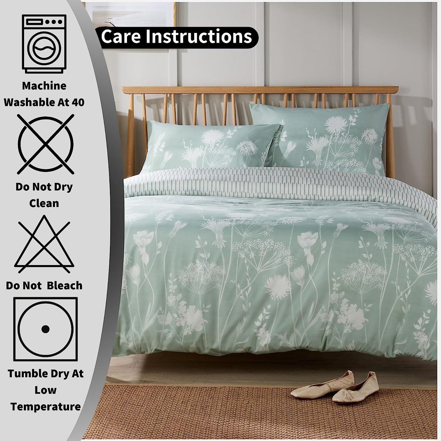 OLIVIA ROCCO Duvet Cover Set Meadow Sage Green Printed Reversible Quilted Easy Care