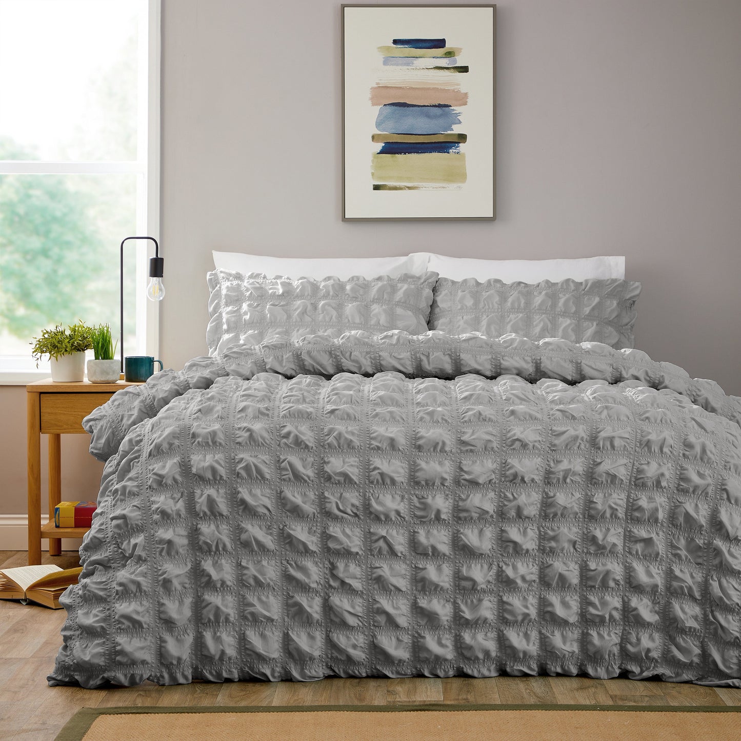 OLIVIA ROCCO Textured Pintuck Ruffles Pleated Microfibre Duvet Cover Set With Pillowcases