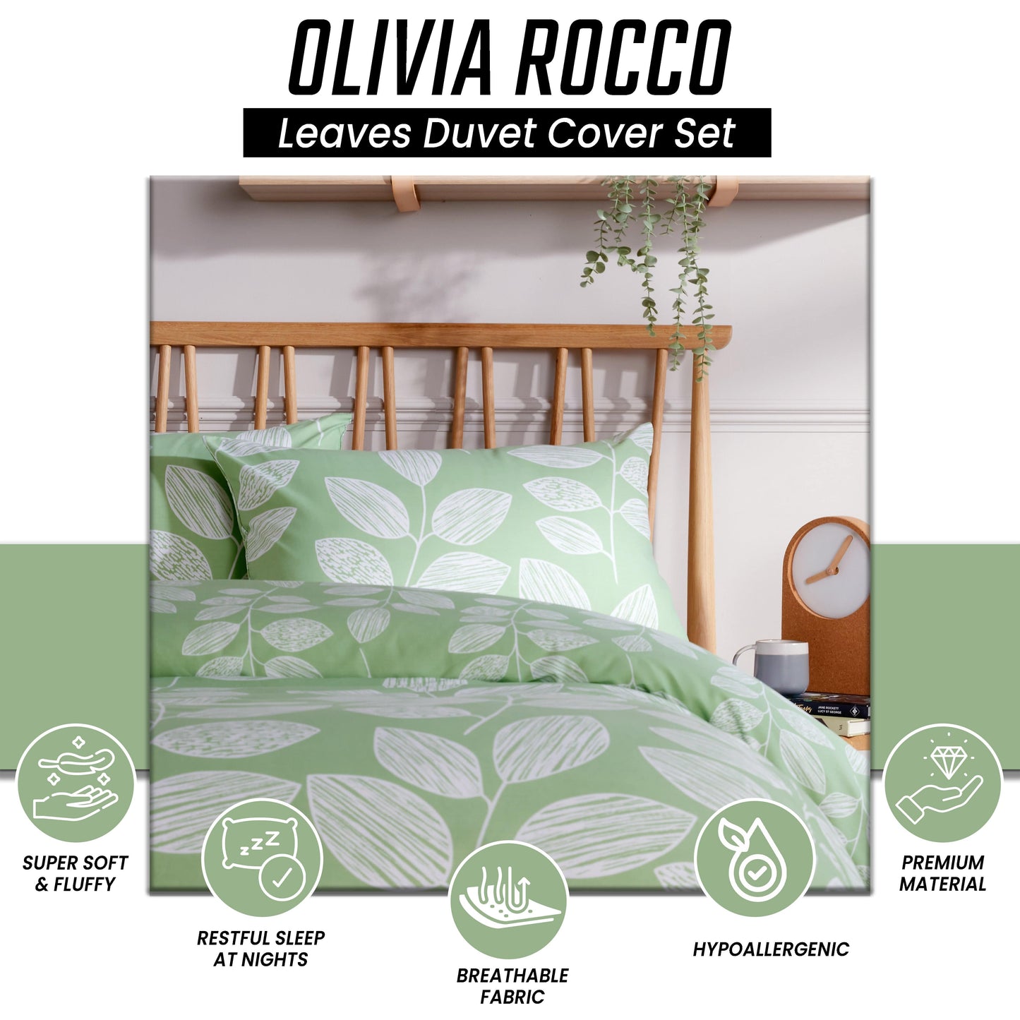 OLIVIA ROCCO Leaf Print Reversible Cotton Rich Duvet Cover Set With Pillowcases Black Bedroom Refresh Easy-Care Comfort
