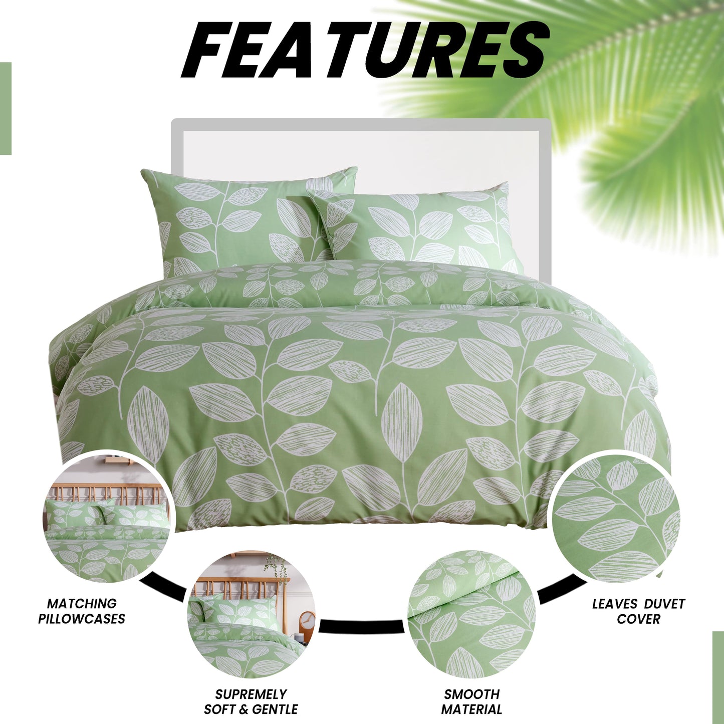 OLIVIA ROCCO Leaf Print Reversible Cotton Rich Duvet Cover Set With Pillowcases Black Bedroom Refresh Easy-Care Comfort