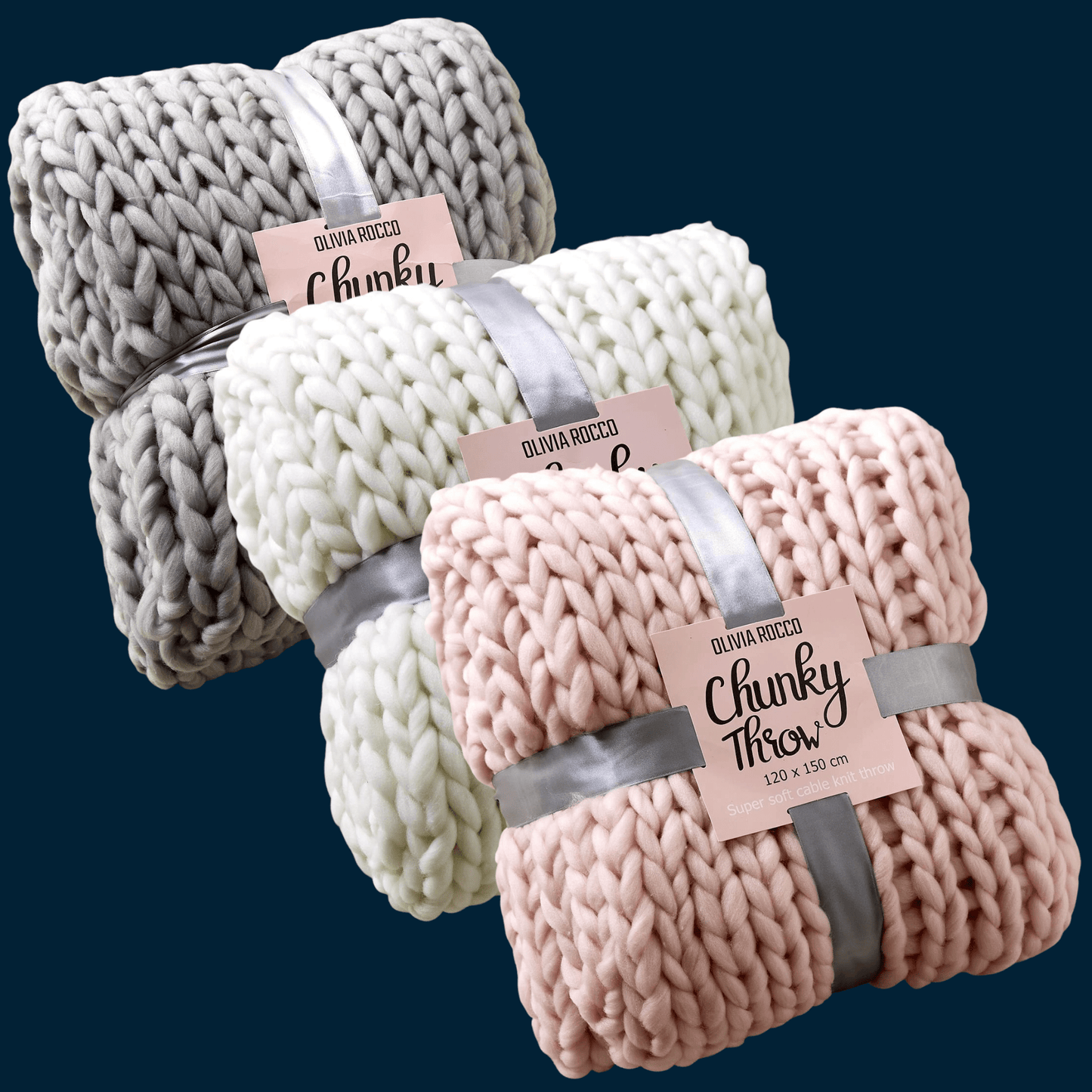 OLIVIA ROCCO Handmade Chunky Cable Knit Throw Oversized Super Soft Fleece Blanket Decor