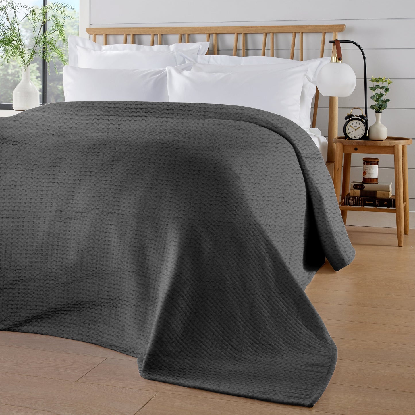 OLIVIA ROCCO Florian Checked Grey Throw Blanket Bedspread For Sofas Armchairs Settees