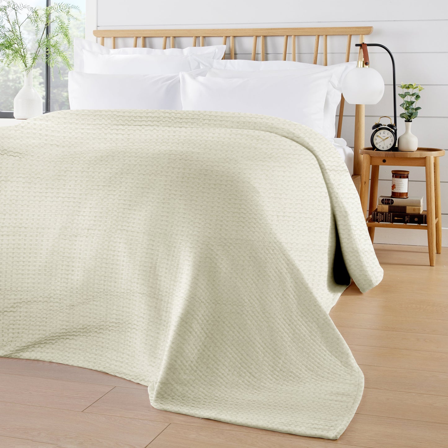 OLIVIA ROCCO Florian Checked Throw Blanket Natural Cotton Bedspread For Sofas Armchairs