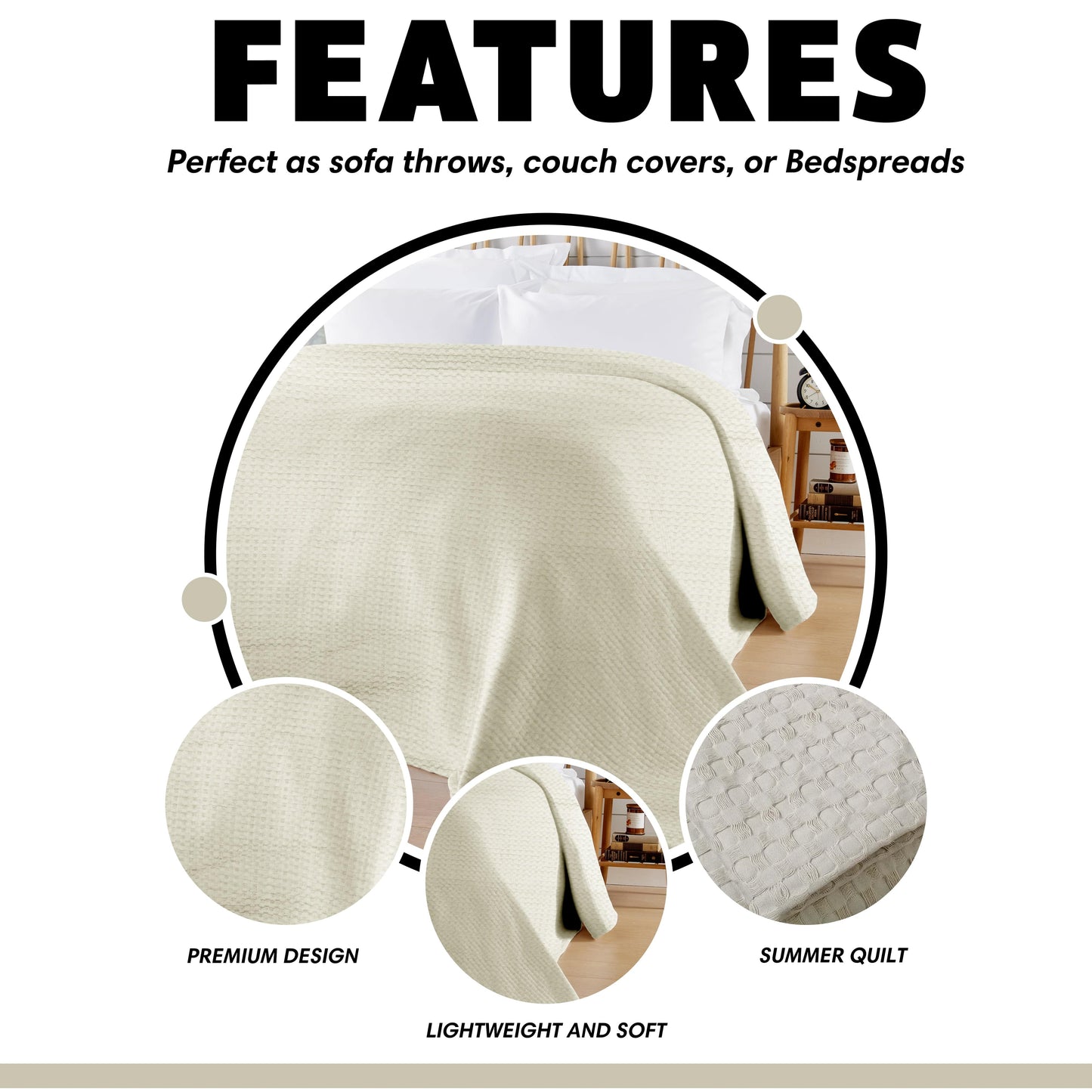 OLIVIA ROCCO Florian Checked Throw Blanket Natural Cotton Bedspread For Sofas Armchairs