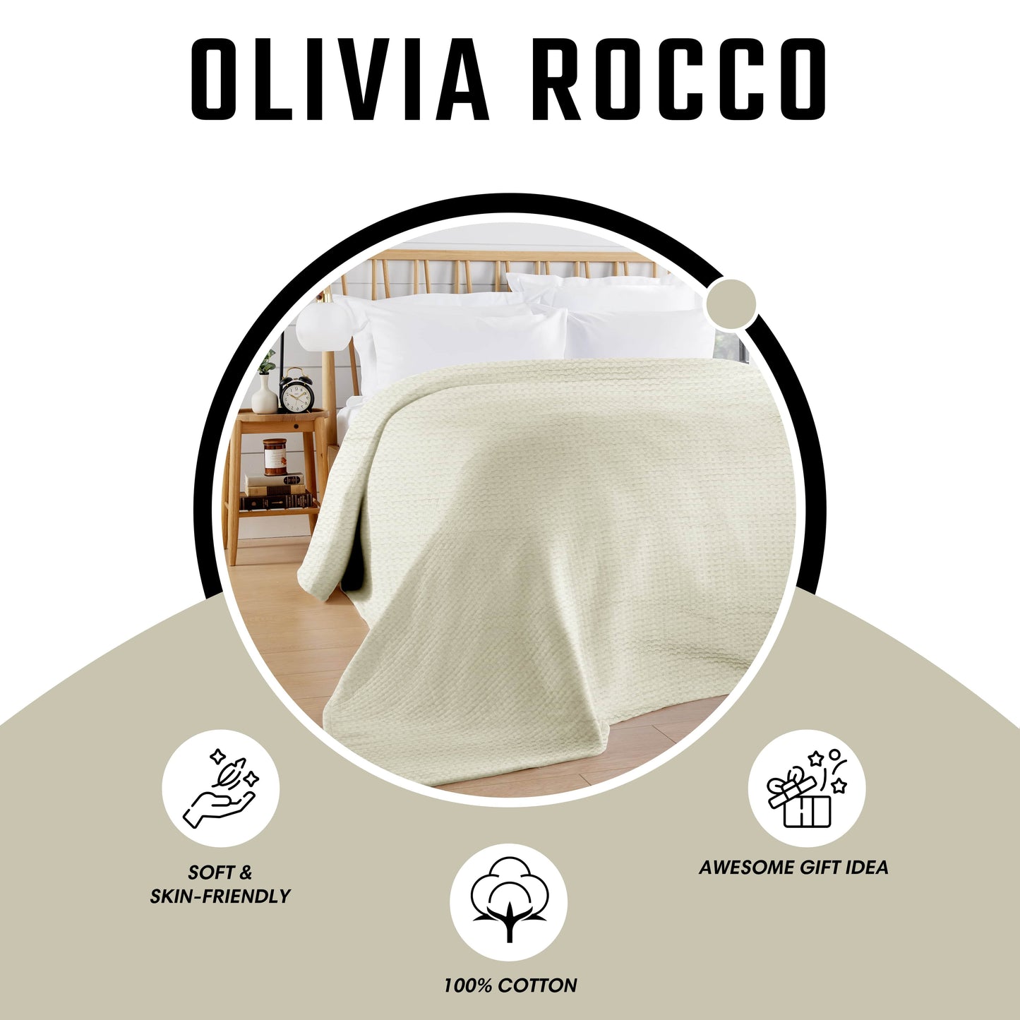 OLIVIA ROCCO Florian Checked Throw Blanket Natural Cotton Bedspread For Sofas Armchairs