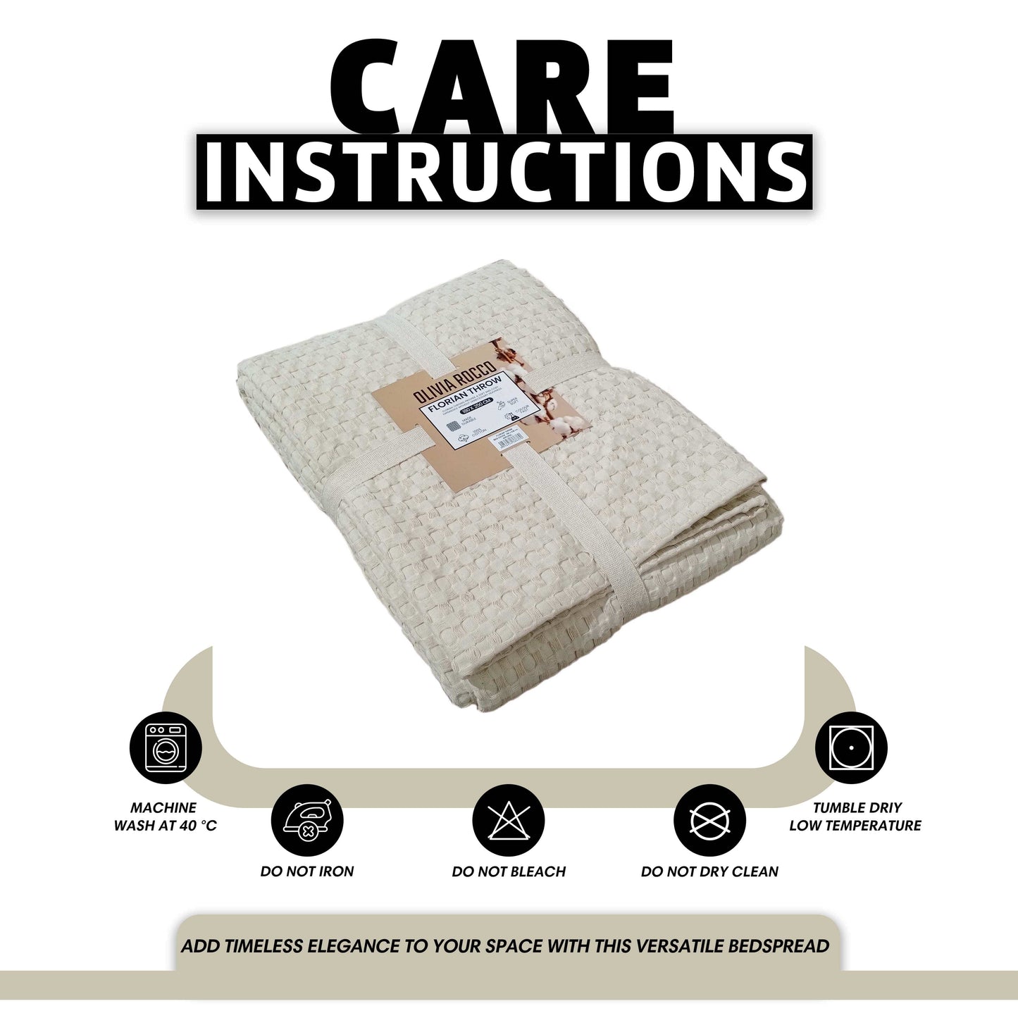 OLIVIA ROCCO Florian Checked Throw Blanket Natural Cotton Bedspread For Sofas Armchairs