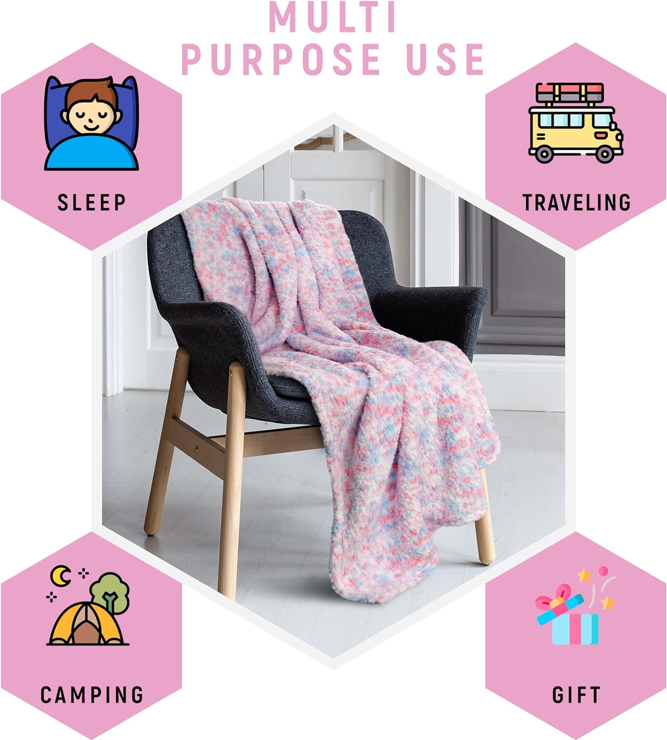 OLIVIA ROCCO Rainbow Teddy Fleece Throw For Kids 130 X 180 Cm Large Soft Blanket For Beds