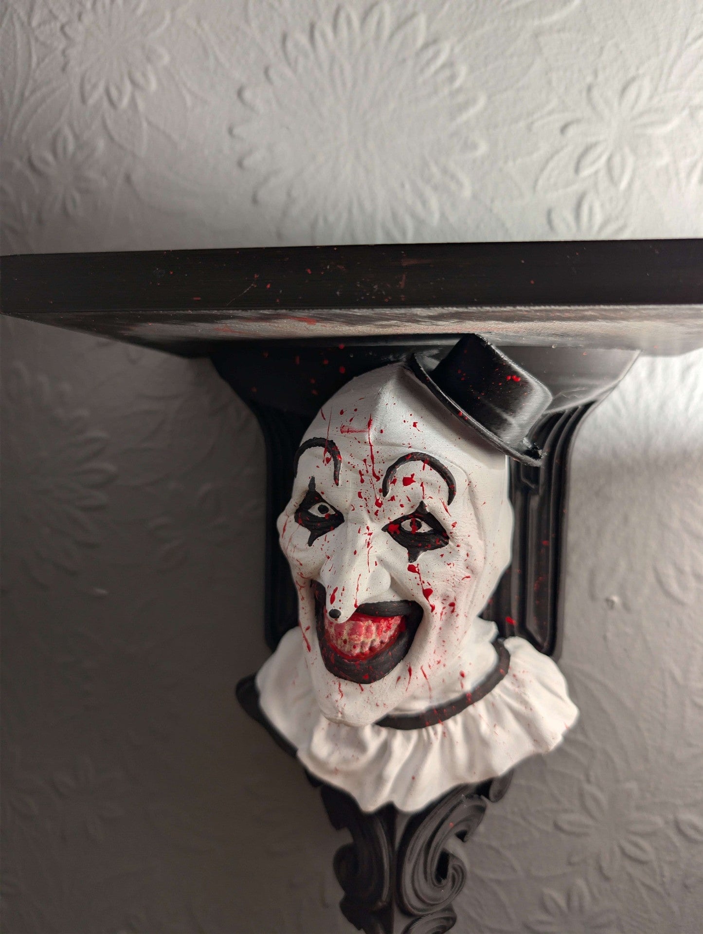 Art the Clown Wall Shelf – Horror Bust Display Shelf | Terrifier Inspired Gothic Decor | Hand Painted Horror Collectible
