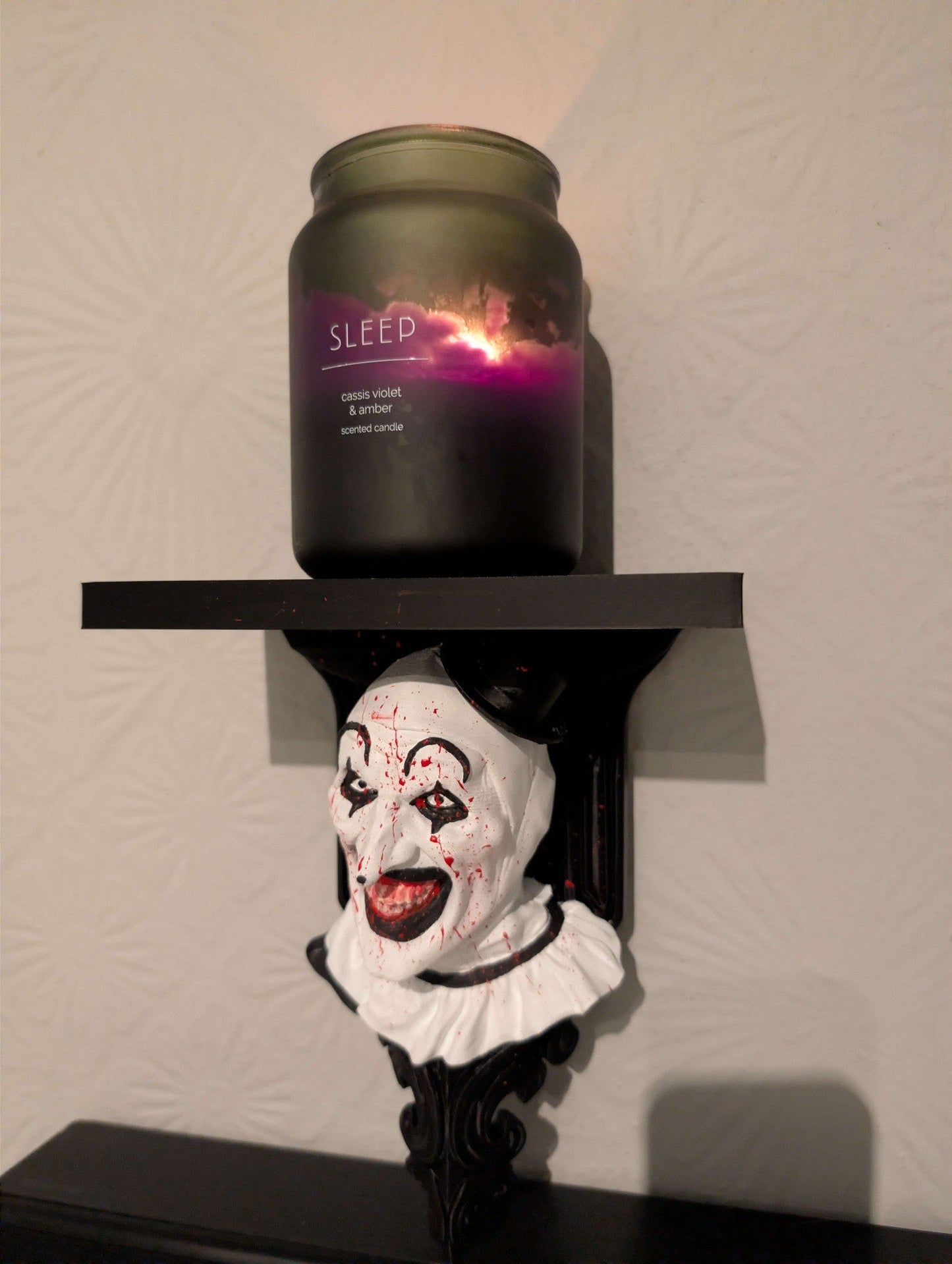 Art the Clown Wall Shelf – Horror Bust Display Shelf | Terrifier Inspired Gothic Decor | Hand Painted Horror Collectible