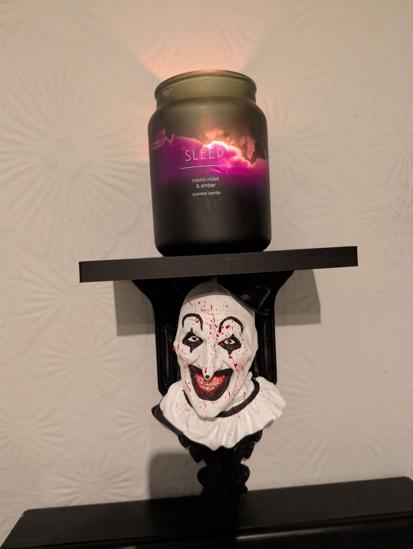 Art the Clown Wall Shelf – Horror Bust Display Shelf | Terrifier Inspired Gothic Decor | Hand Painted Horror Collectible