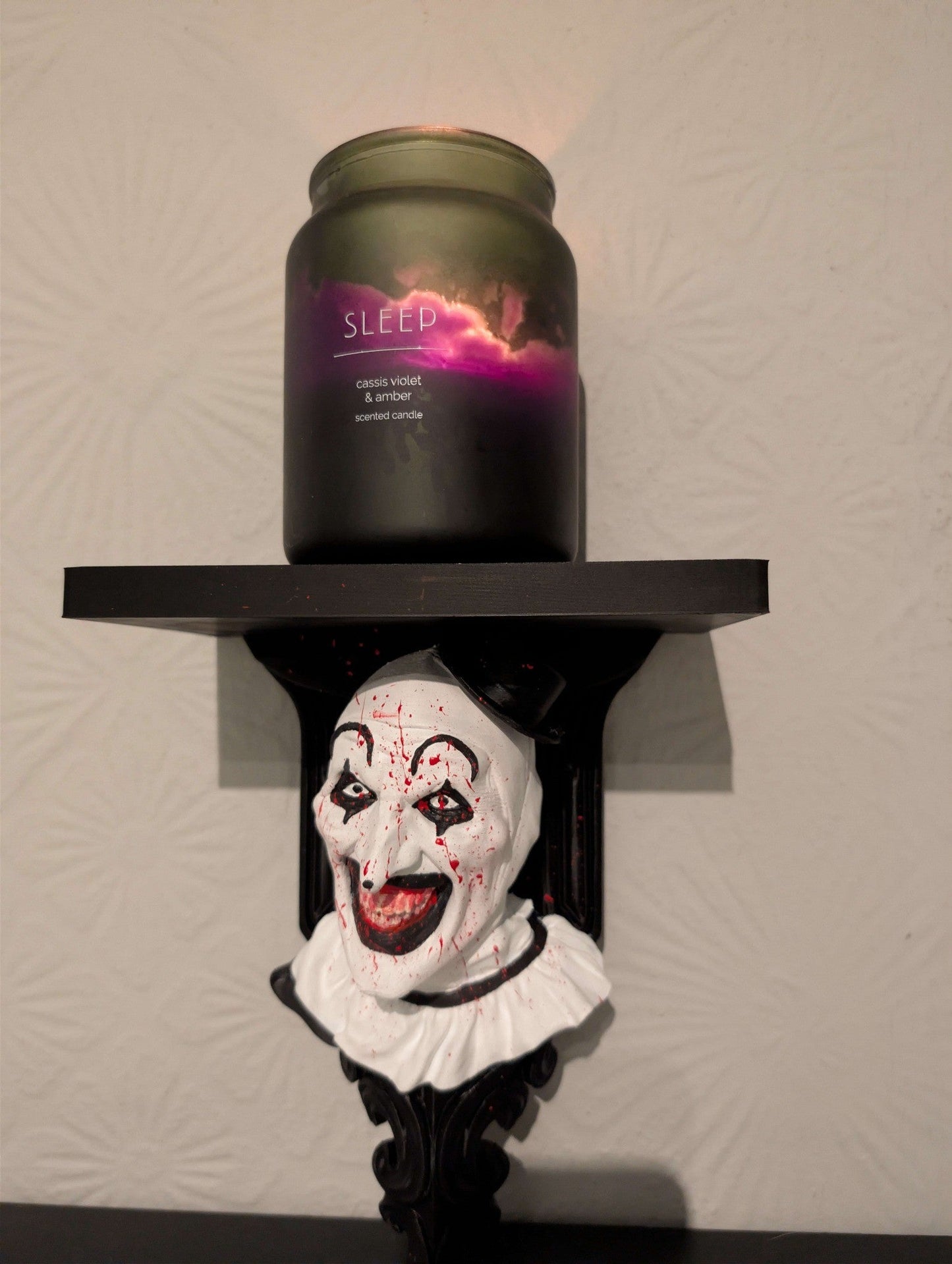 Art the Clown Wall Shelf – Horror Bust Display Shelf | Terrifier Inspired Gothic Decor | Hand Painted Horror Collectible