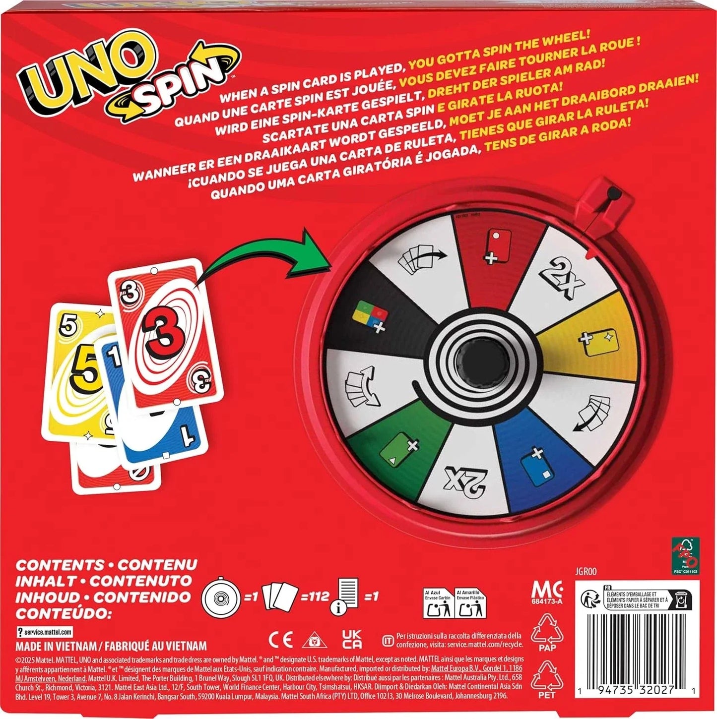 UNO Spin Card Game with Spinner Wheel – Family Party Game