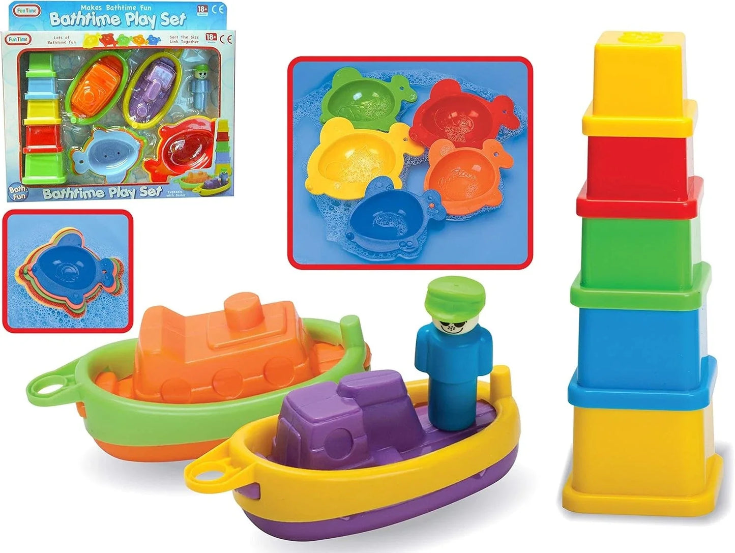 Bathtime Play Set – Nesting Cups, Boats, Sailors & Fish Bath Toy Set