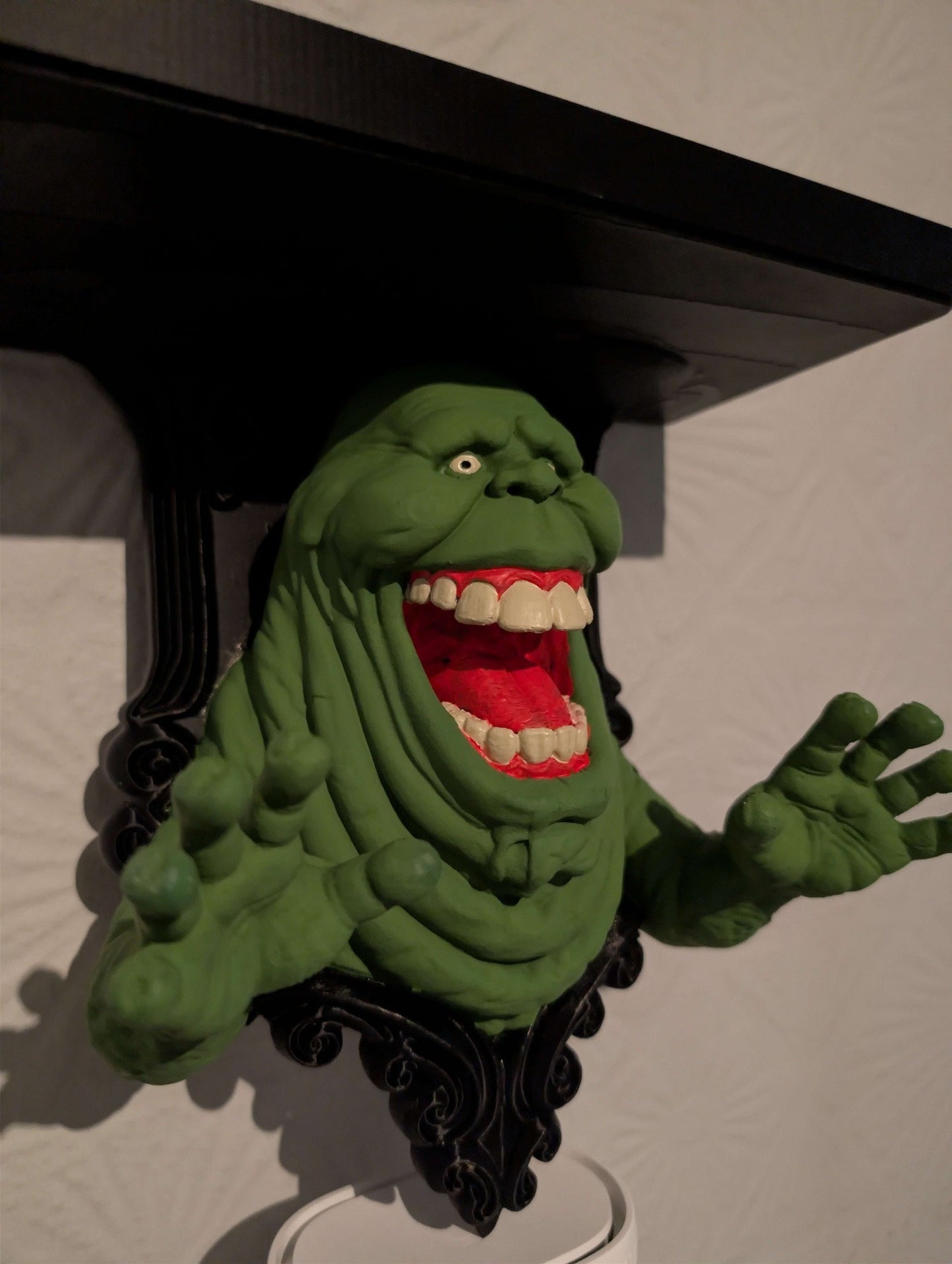 Slimer Wall Shelf | Ghostbusters Horror Decor | Hand Painted Floating Display Shelf | Gothic Home Decor | Glow in the dark