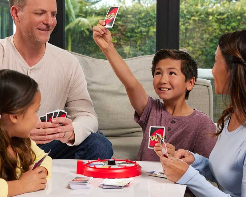 UNO Spin Card Game with Spinner Wheel – Family Party Game