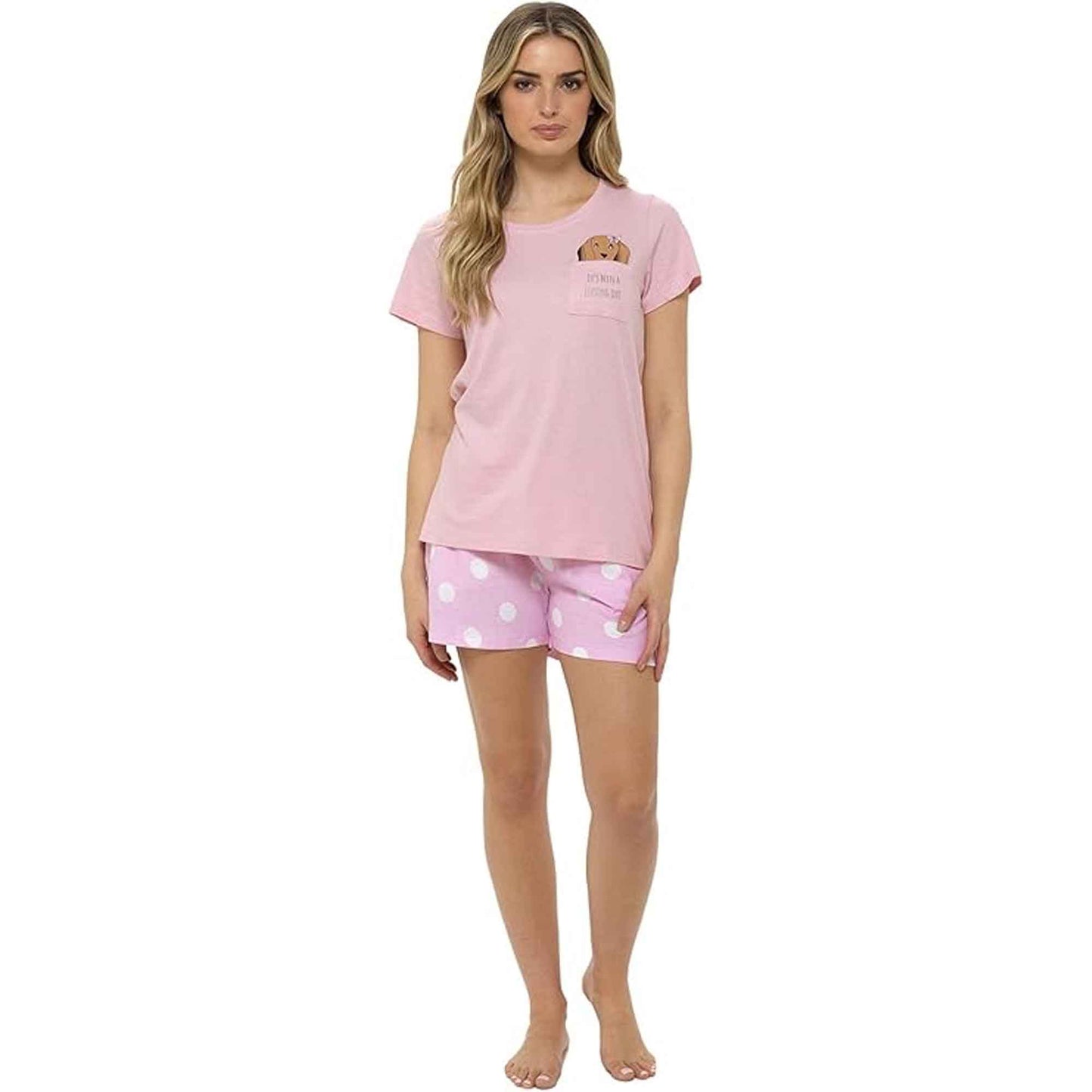 Daisy Dreamer Womens Cotton Sausage Dog Print T Shirt And Shorts Pyjama Set For Summer