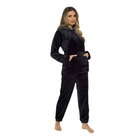 Daisy Dreamer Womens Plush Fleece Hooded Pyjama Set Ultra Soft Winter Nightwear Easy-Care Cotton Rich Sleep Set