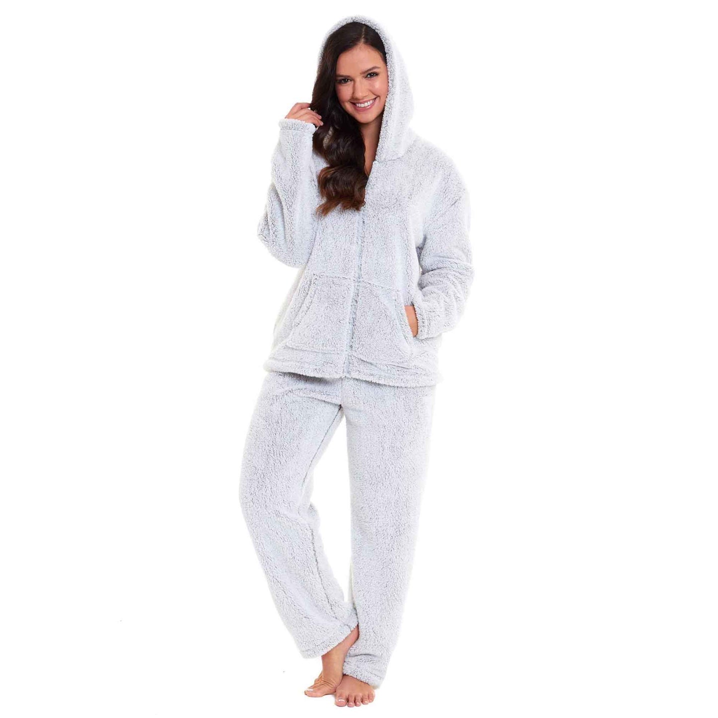 Daisy Dreamer Womens Plush Fleece Hooded Pyjama Set Ultra Soft Winter Nightwear Easy-Care Cotton Rich Sleep Set
